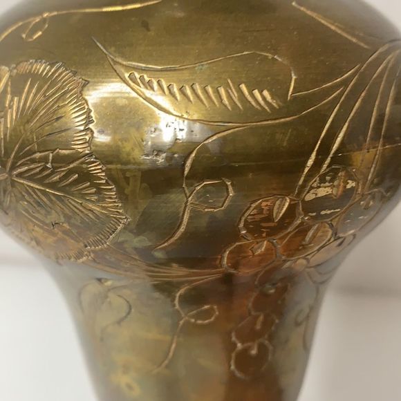 Vintage Brass Etched Vase Made In India - Picture 7 of 9